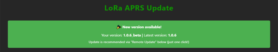 New firmware update notification on the device's Update page
