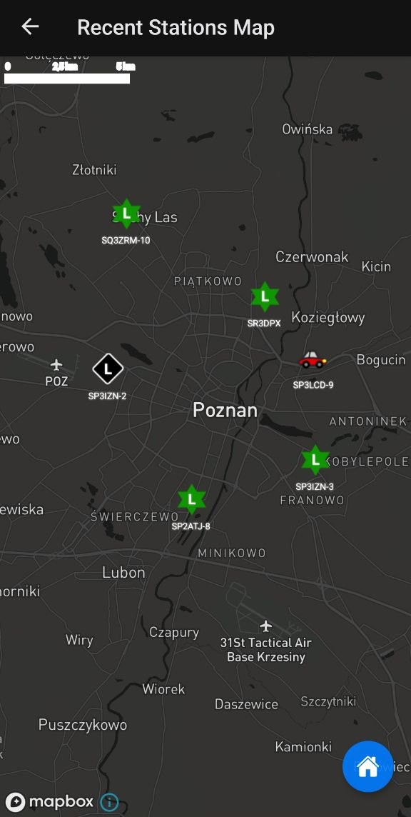 Map showing stations with APRS symbols