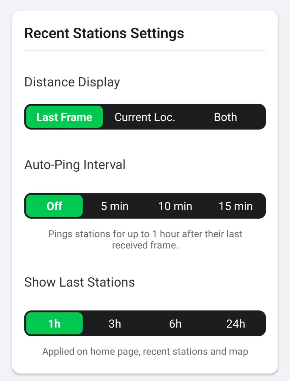 Recent Stations Settings