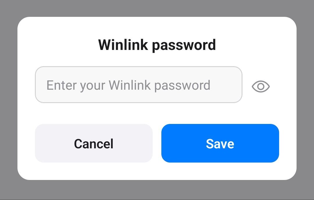 Winlink password modal